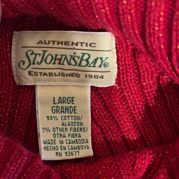 St. John’s Bay Y2K Red Metallic Knit Sweater Women’s Large - Picture 2 of 7